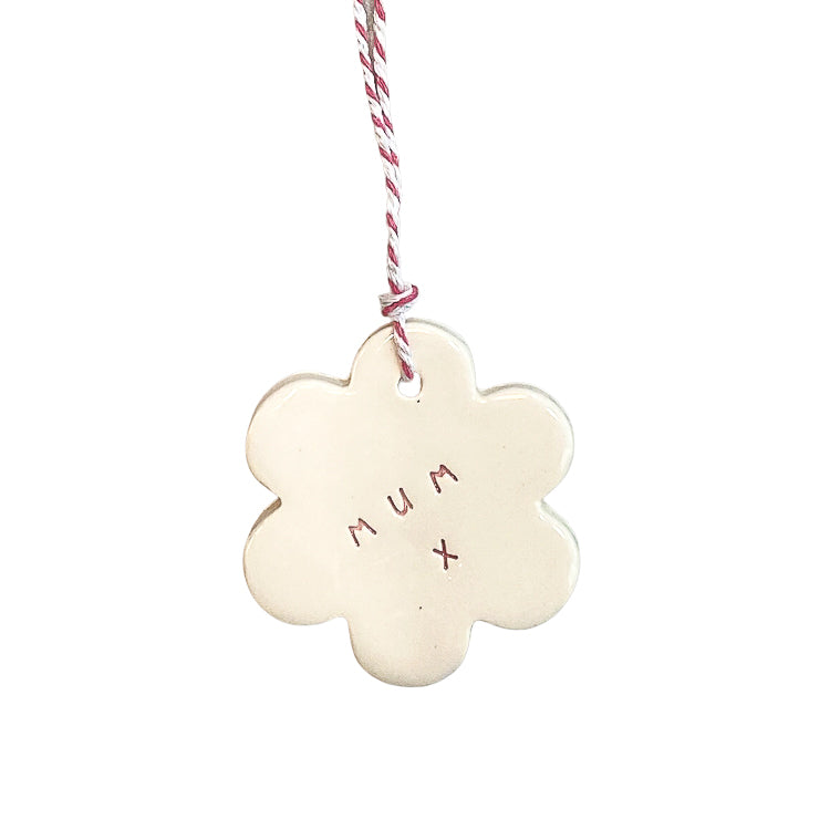Handmade ceramic tag flower 'mum' black
