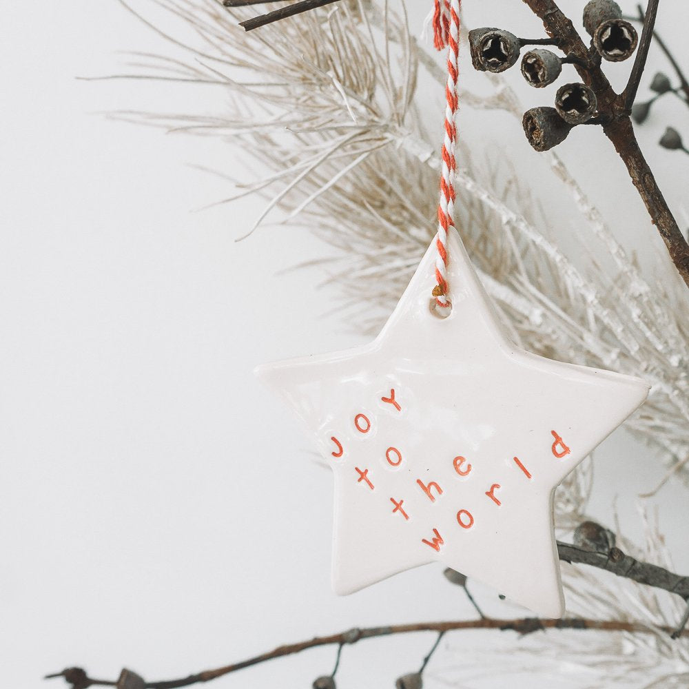 Ceramic Christmas Star Ornament 'joy to the world'