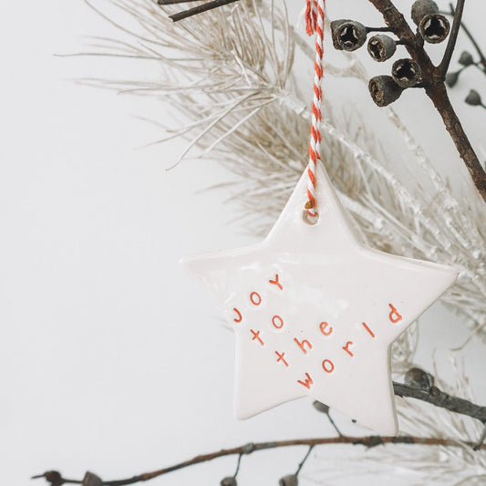 Ceramic Christmas Star Ornament 'joy to the world'