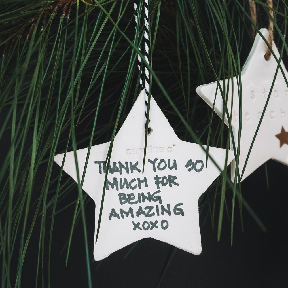 Ceramic Christmas Star Ornament 'star teacher' red
