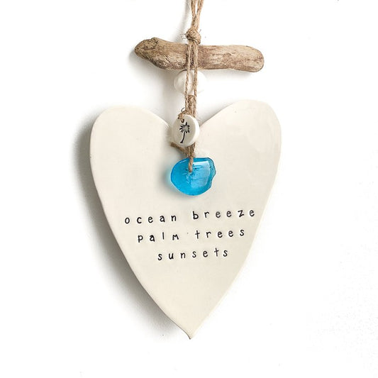 Handmade ceramic heart wall hanging 'ocean breeze, palm trees, sunsets'