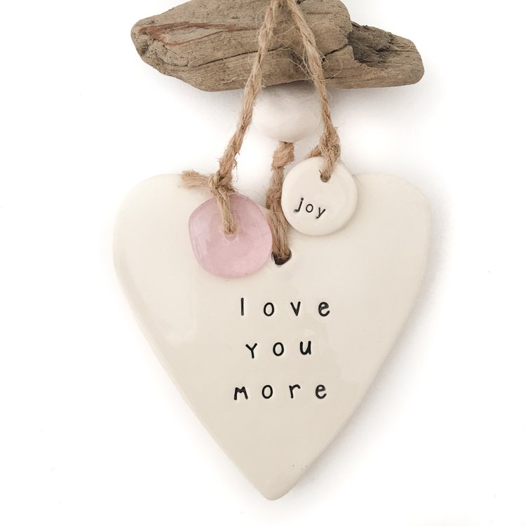 Ceramic gift for mum - 'love you more' heart wall decor/hanging