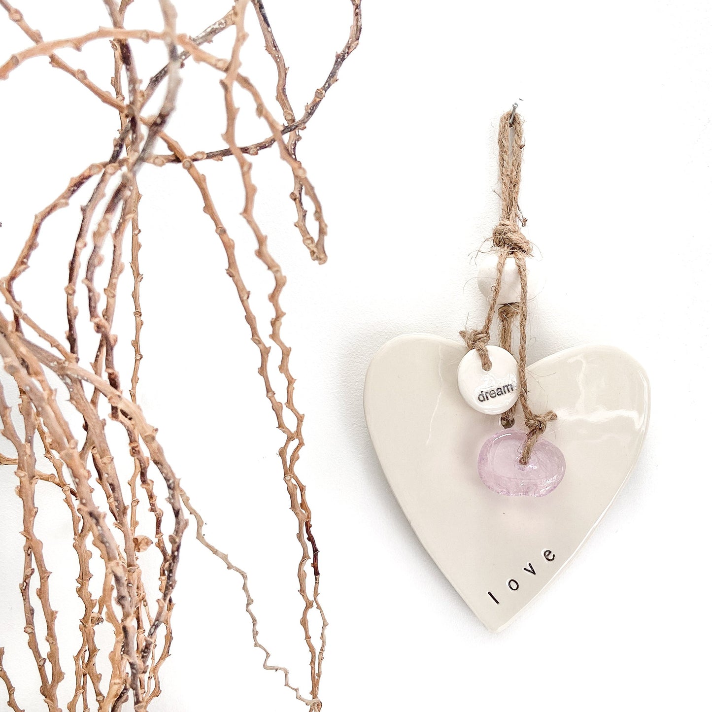 Handmade ceramic heart wall hanging 'love'