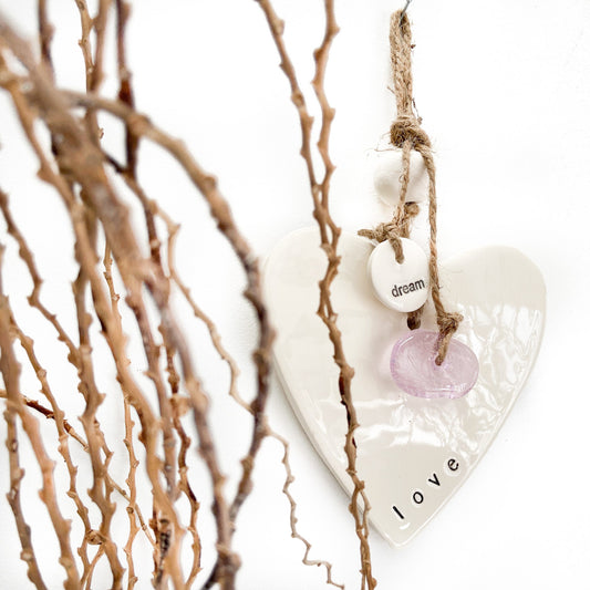 Handmade ceramic heart wall hanging 'love'