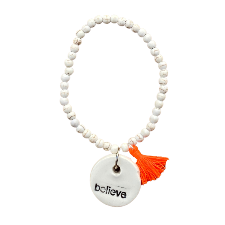 Bracelet Cream with Orange Tassel 3 mm
