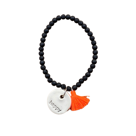 Bracelet Black with Orange Tassel 4mm bead