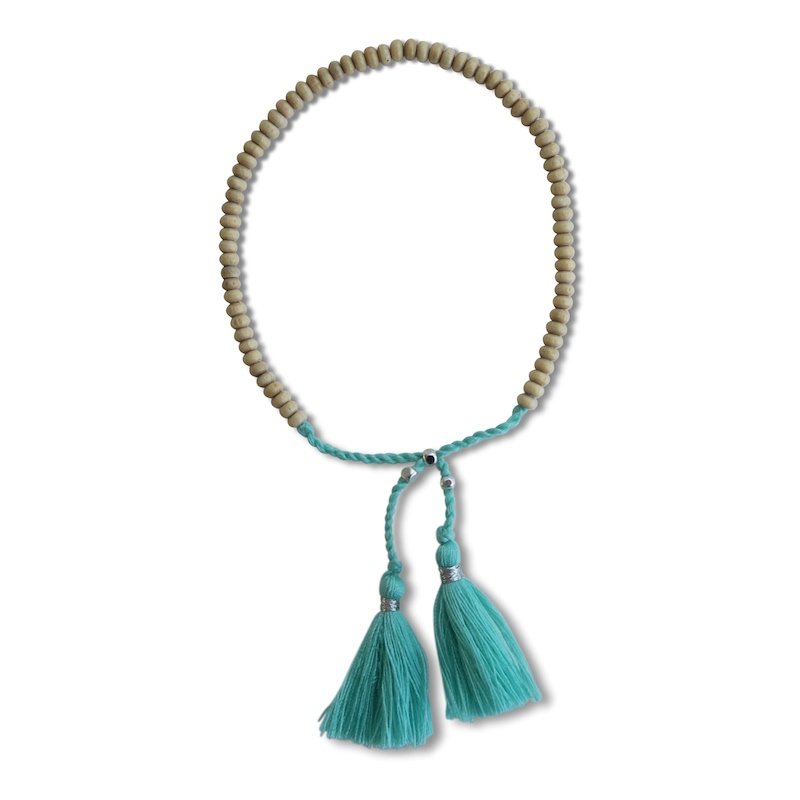 Bracelet Wood Bead with Aqua Tassel (only 5 left available)