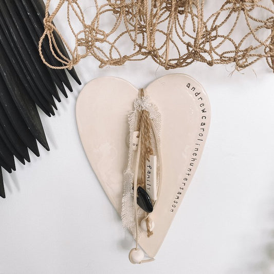 Ceramic Family Heart Wall Hanging - Personalised Names Around Edge