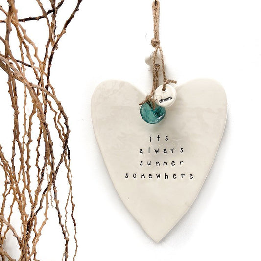 Handmade ceramic heart wall hanging 'its always summer somewhere'