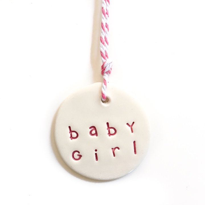 Handmade ceramic tag circle baby boy & baby girl