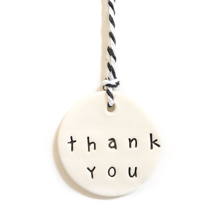 Handmade ceramic tag circle thank you
