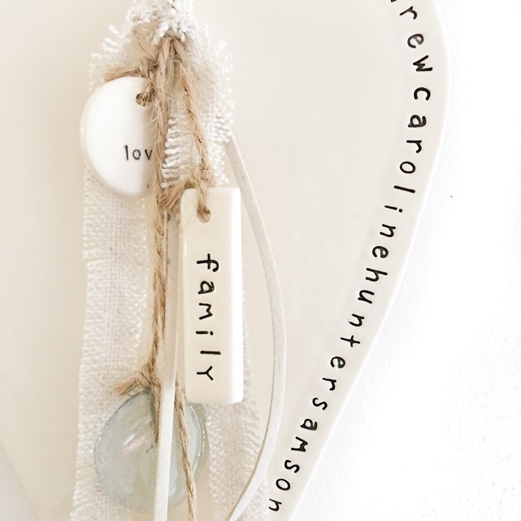 Ceramic Family Heart Wall Hanging - Personalised Names Around Edge