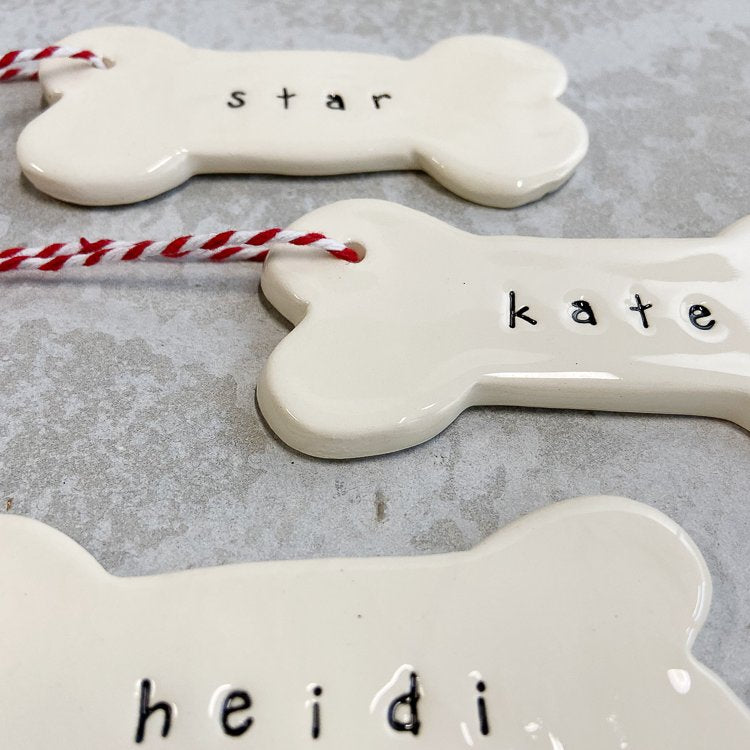 Ceramic Dog Bone Ornament Personalised Caroline C