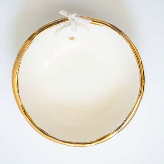 Ceramic Christmas Bowl Gold Edge Gold Star