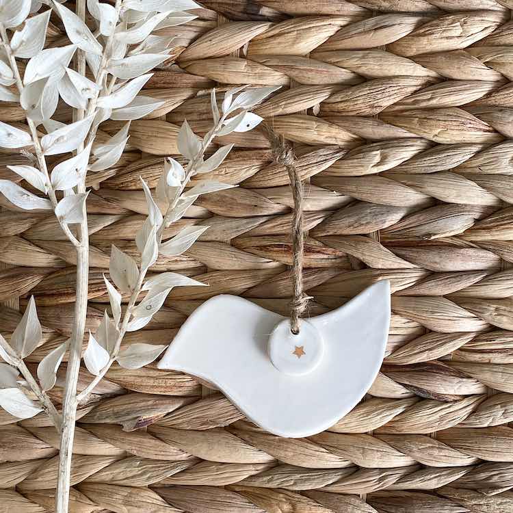 Ceramic Christmas Dove Ornament gold star tag