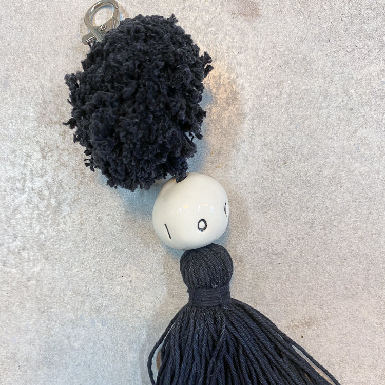Pom Pom Tassel Keyring Black with 'love' bead