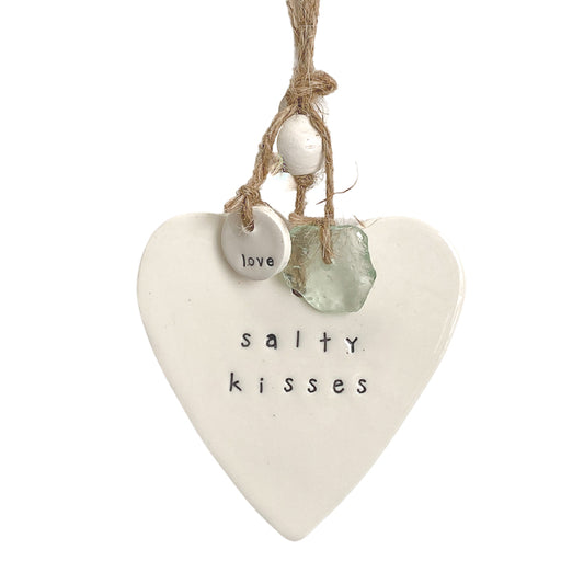 Handmade ceramic heart wall hanging 'salty kisses'