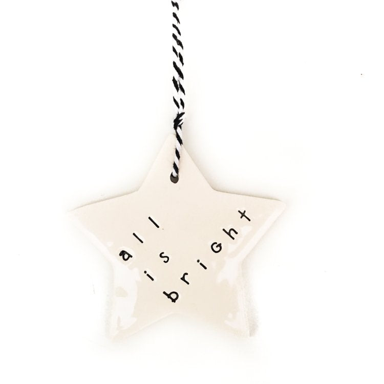 Ceramic Christmas Star Ornament ‘all is bright’ red