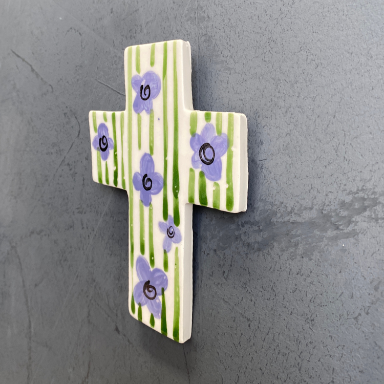 514 Green & Lavender Flower Cross (only 1 available)
