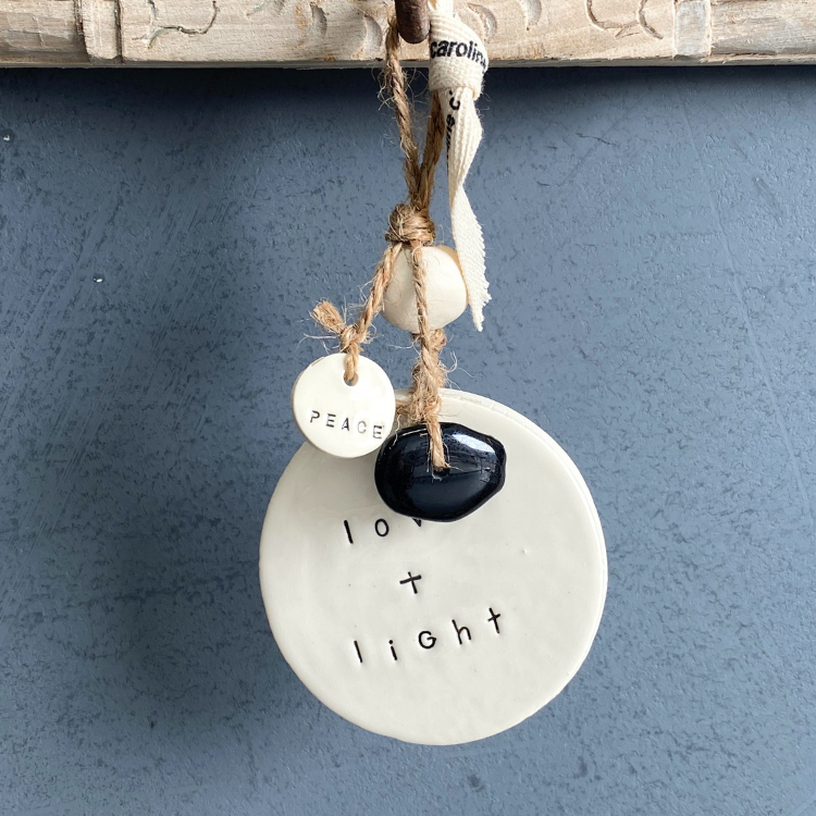Ceramic Quote Wall Hanging 'love + light'