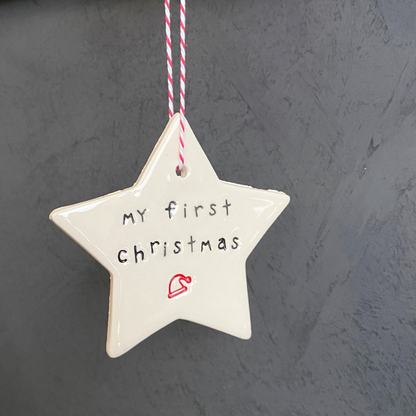 Ceramic Christmas Star Ornament ‘my first christmas’