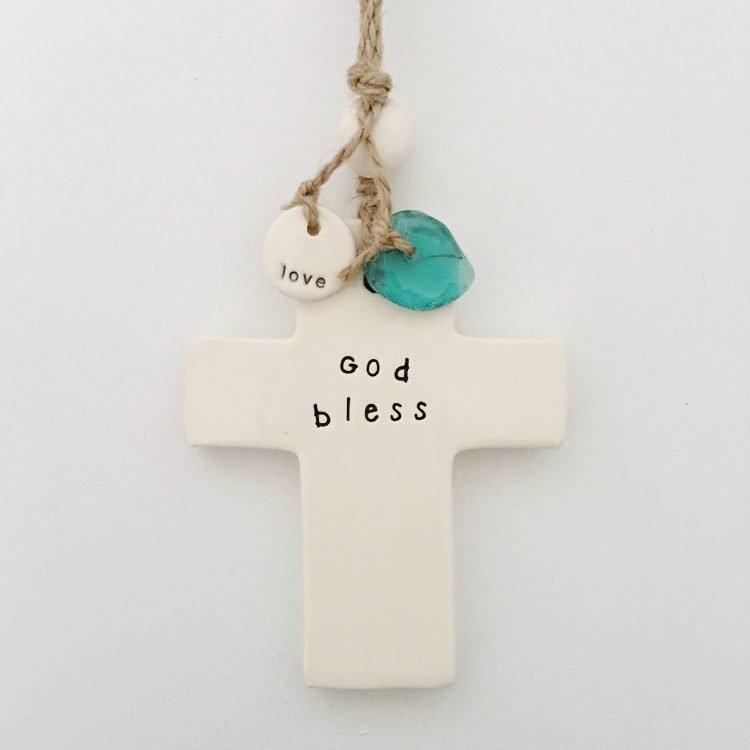 Handmade Ceramic Cross 'God bless'