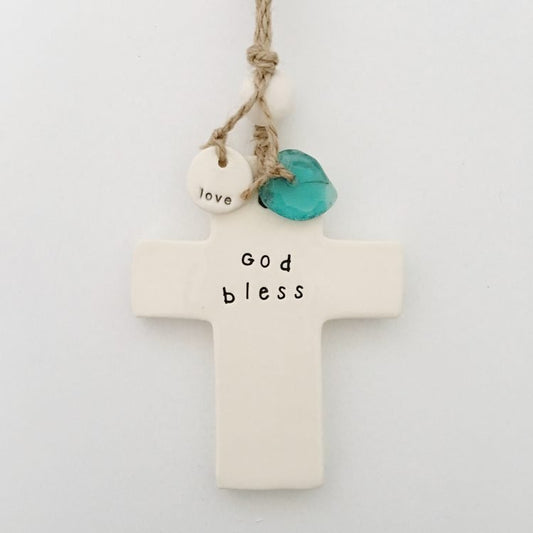 Handmade Ceramic Cross 'God bless'