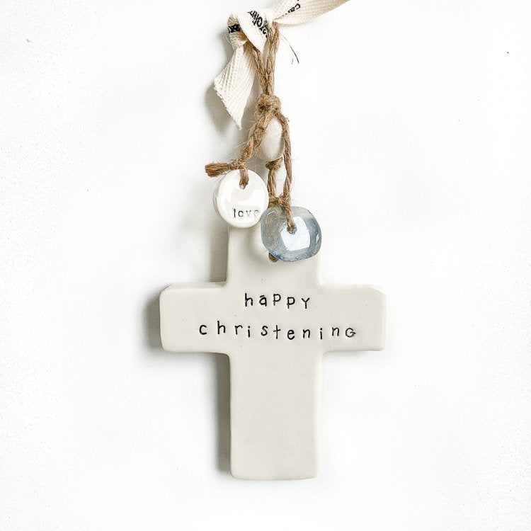 Handmade Ceramic Cross 'Happy Christening'
