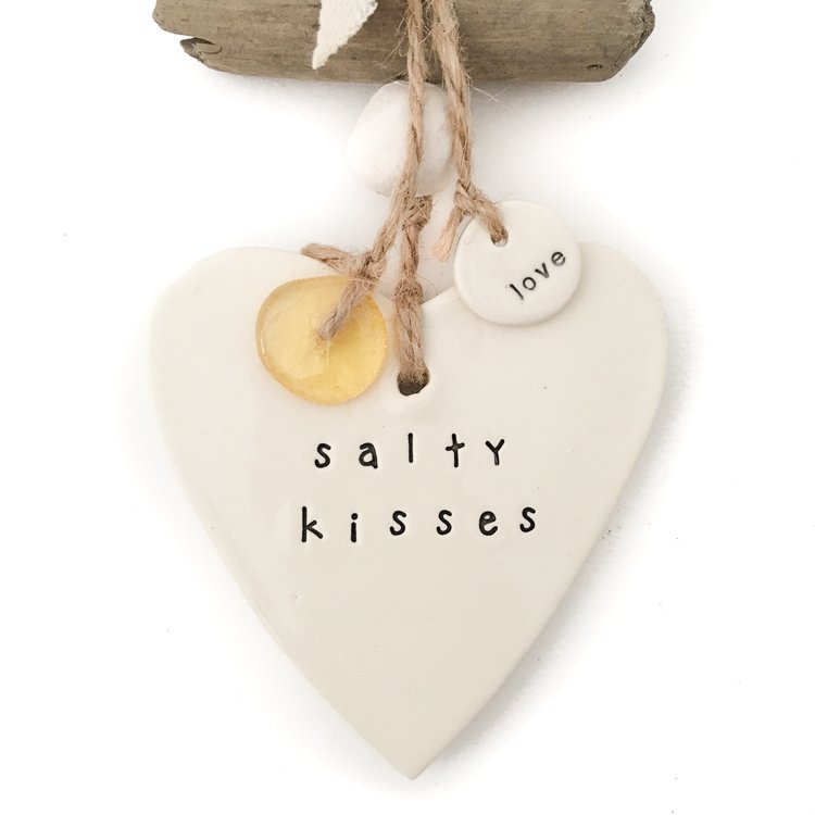 Ceramic gift for mum - 'salty kisses' heart wall decor/hanging