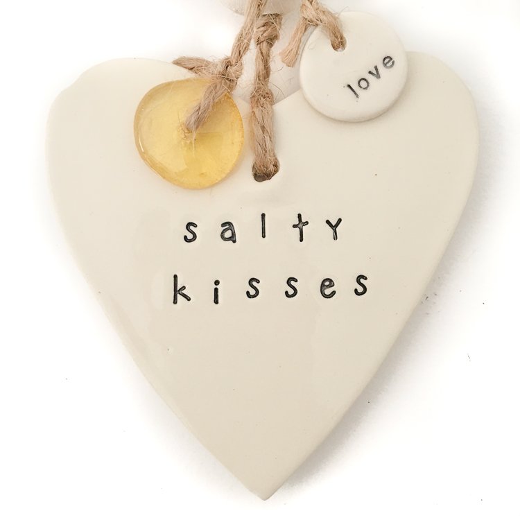 Ceramic gift for mum - 'salty kisses' heart wall decor/hanging