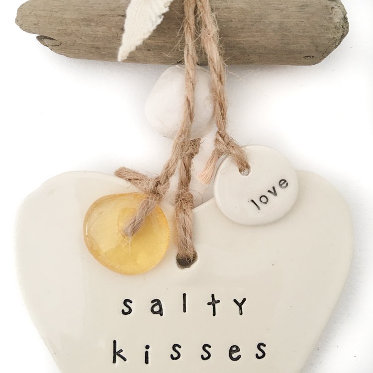 Ceramic gift for mum - 'salty kisses' heart wall decor/hanging