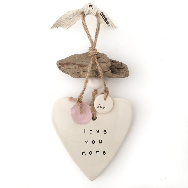 Ceramic gift for mum - 'love you more' heart wall decor/hanging