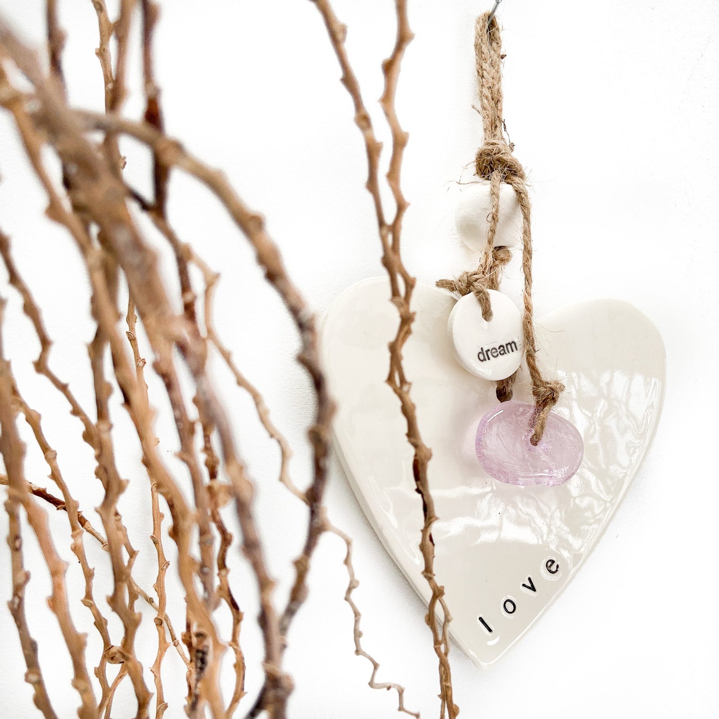 Handmade ceramic heart wall hanging 'love'