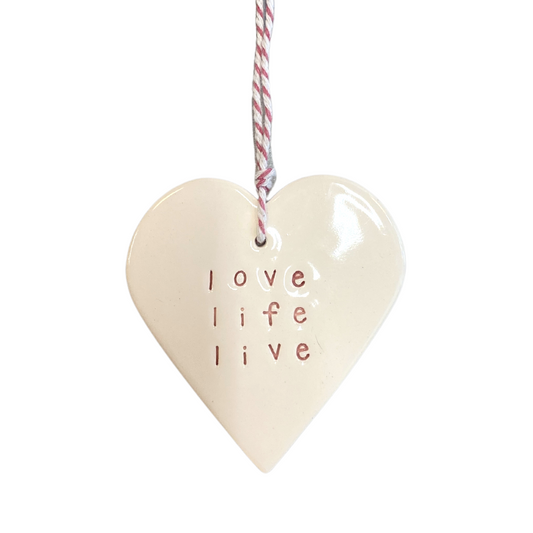 Ceramic Heart Tag ‘love life live’ - pink (0nly 24 available)