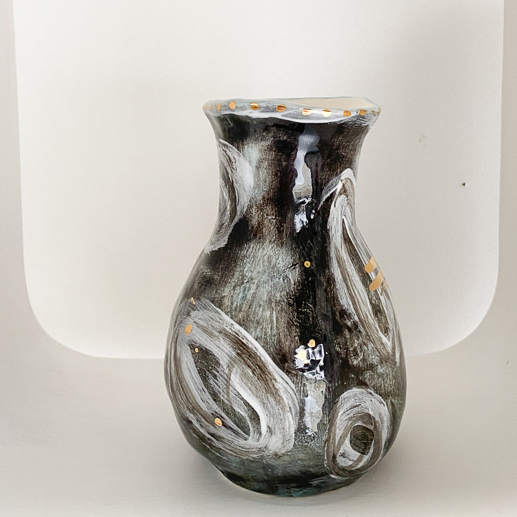 706 Ceramic vase black & gold swirl LIMITED EDITION