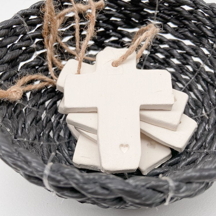 Handmade ceramic mini cross - white