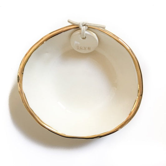 Ceramic little bowl gold edge + tag 'love'