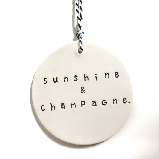 Handmade ceramic tag circle sunshine & champagne