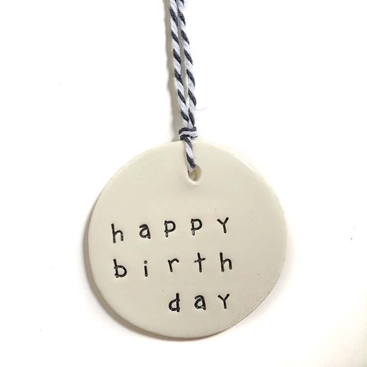 Handmade ceramic tag circle happy birthday