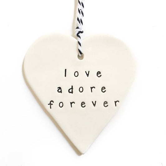 Handmade ceramic tag heart love adore forever