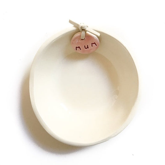 Ceramic gift for mum little bowl pink tag 'mum'