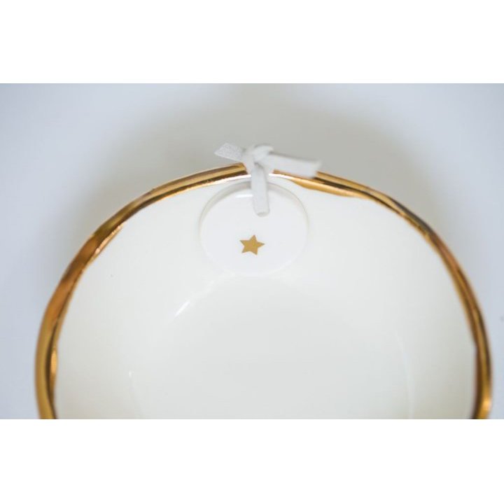 Ceramic Christmas Bowl Gold Edge Gold Star