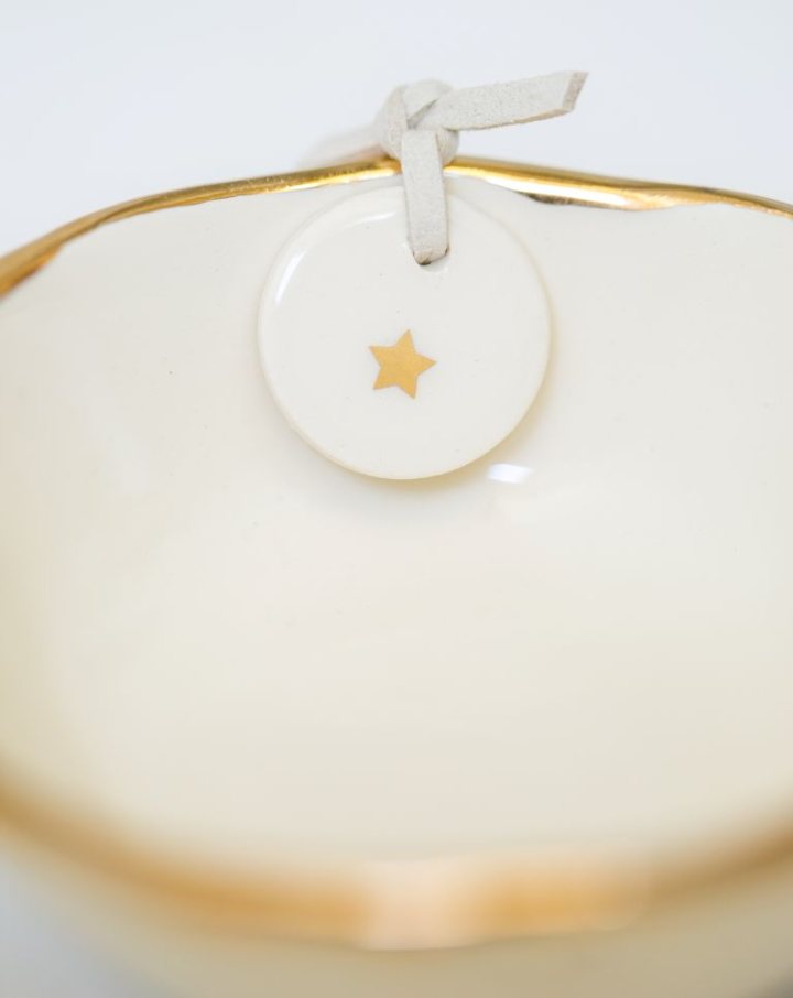 Ceramic Christmas Bowl Gold Edge Gold Star