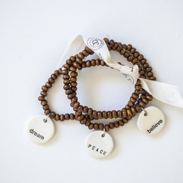 bracelet wood bead brown + tag