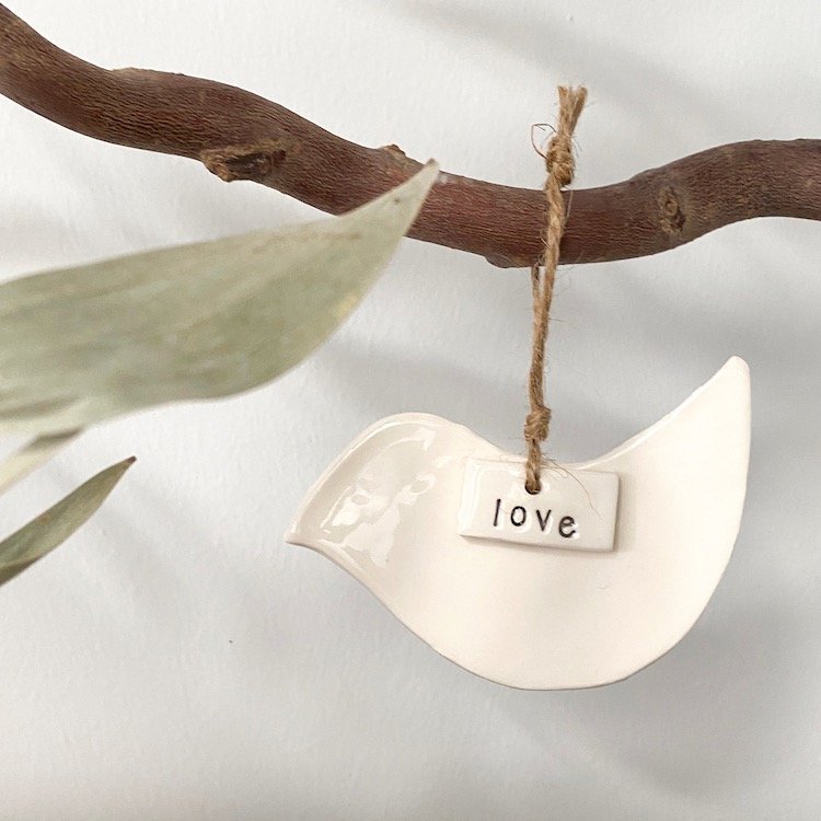 Ceramic Christmas Dove Ornament 'love'