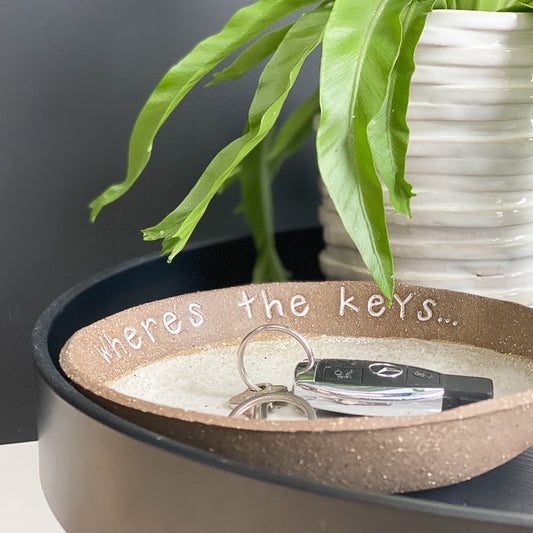 Hand made ceramic key bowl 'where's the keys'