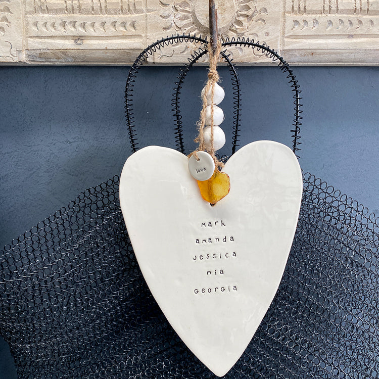 Ceramic Heart Wall Hanging Personalised with Names Centered