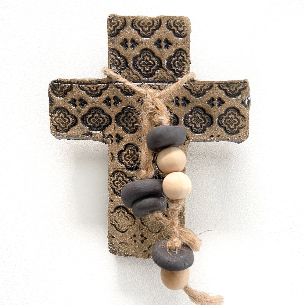 Handmade Ceramic Cross Moroccan grit and black