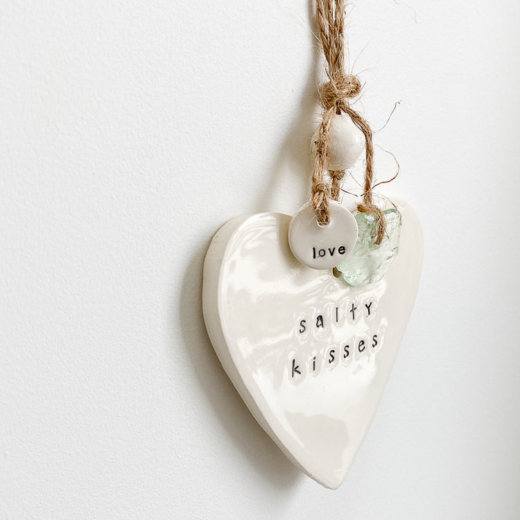 Handmade ceramic heart wall hanging 'salty kisses'